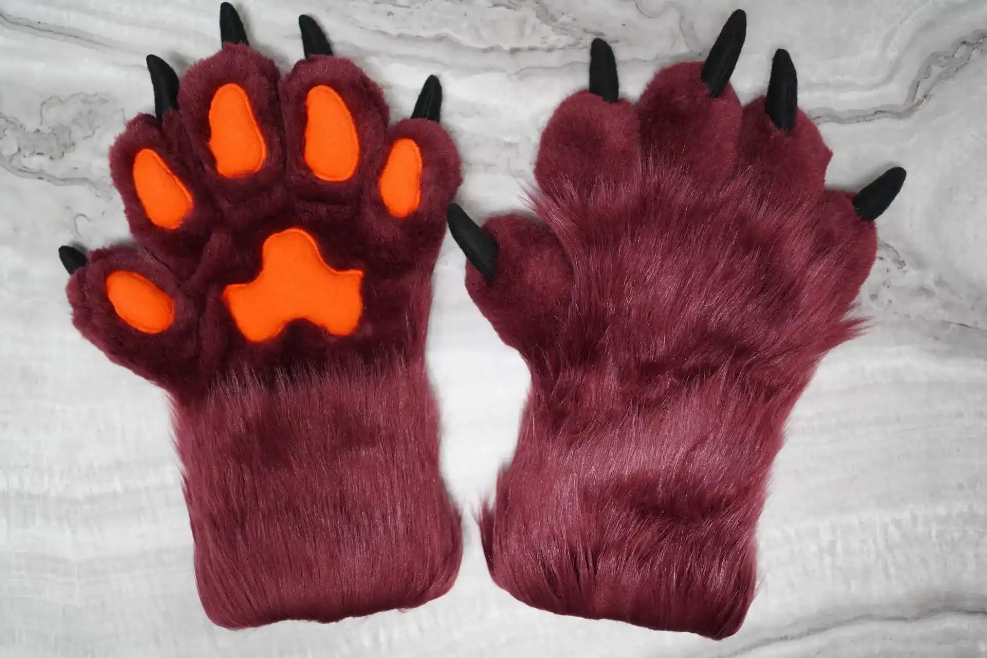 Handmade custom 5 finger fursuit hand paws, fully lined, by Arget & Lazuli