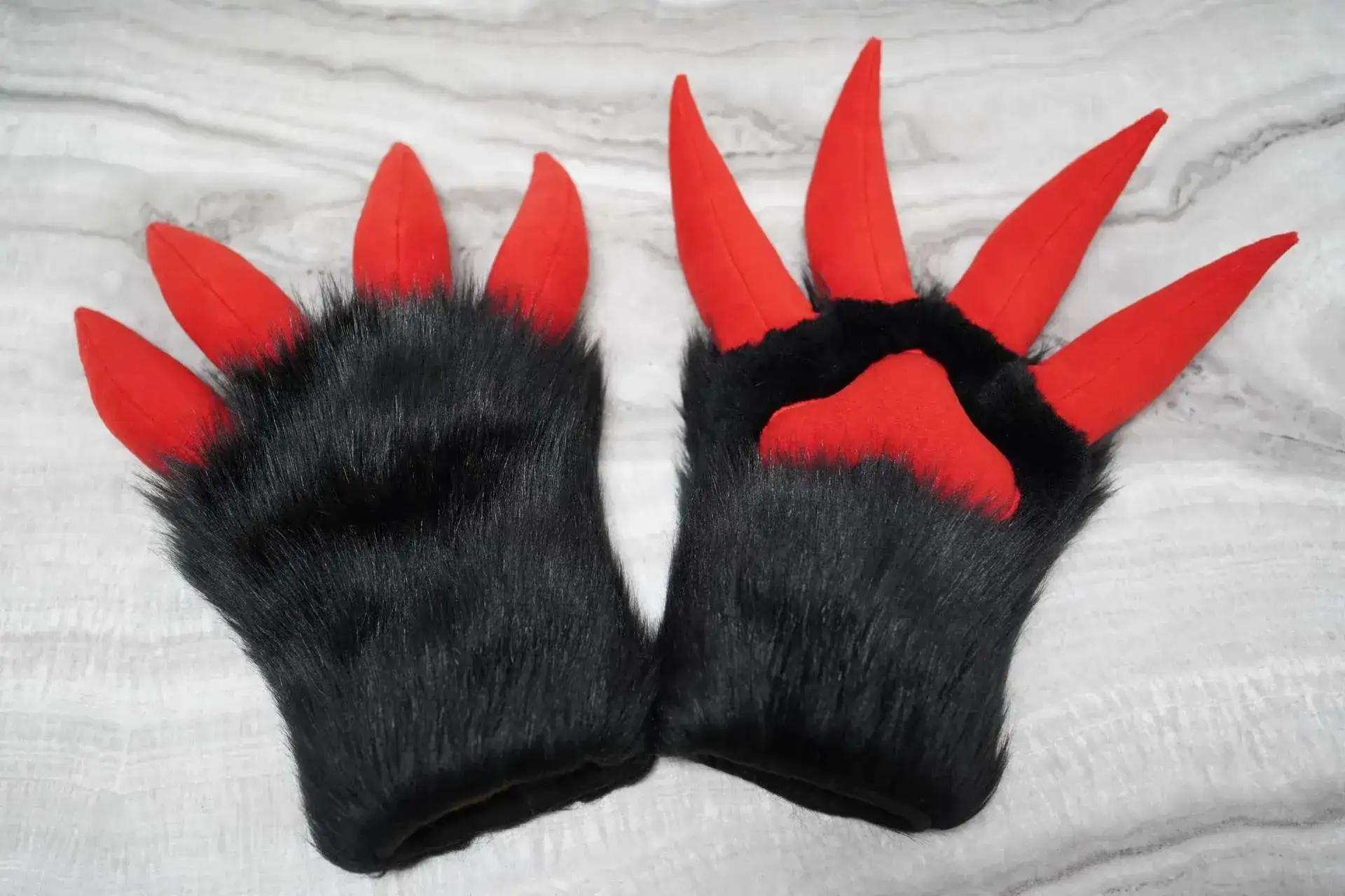 Handmade custom claw fursuit hand paws with sculpted claws, fully lined, by Arget & Lazuli