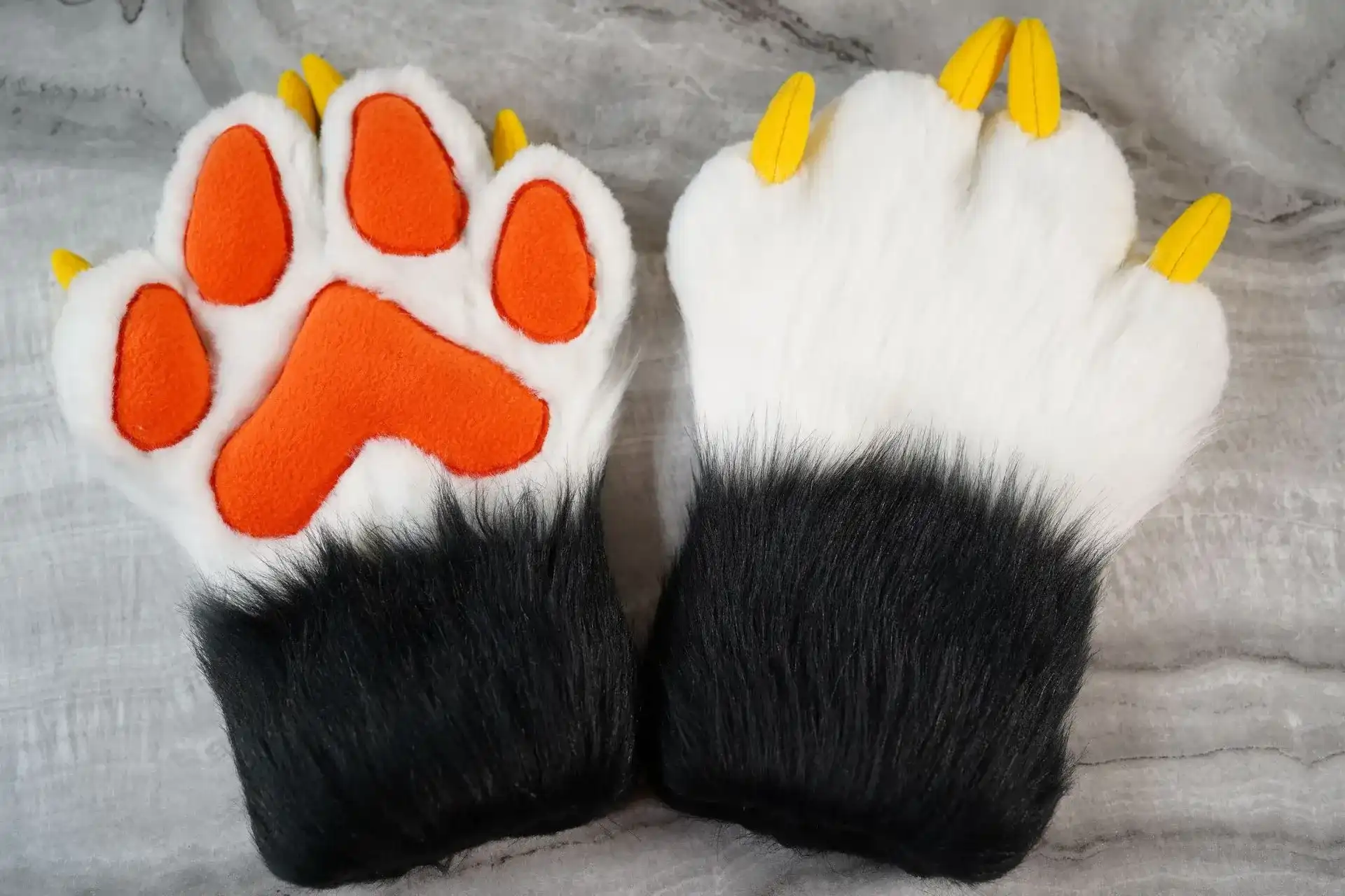 Custom fursuit parts: tails, hand paws, feet paws and arm sleeves by Arget & Lazuli