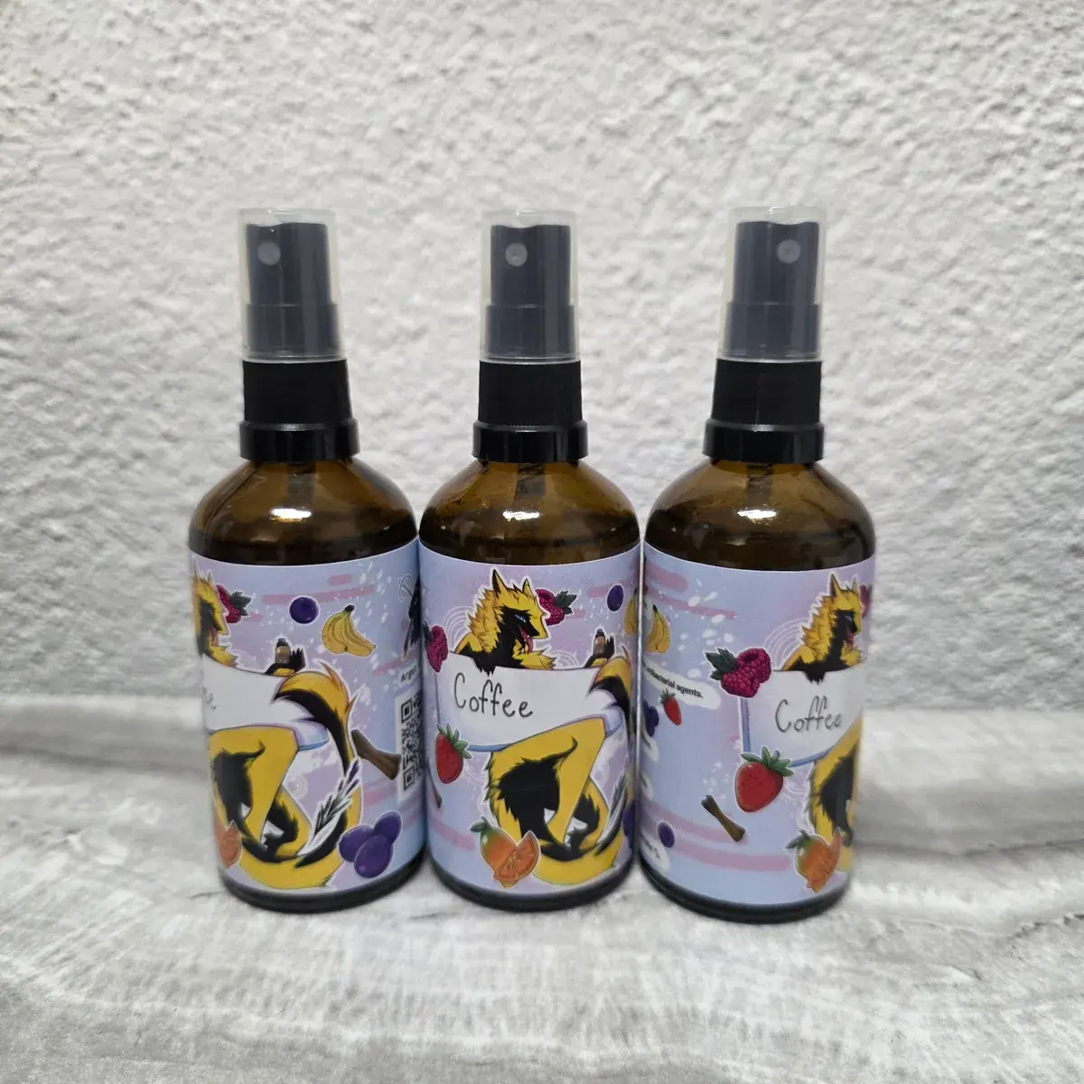 Scented fursuit refresher spray bottles by Arget & Lazuli