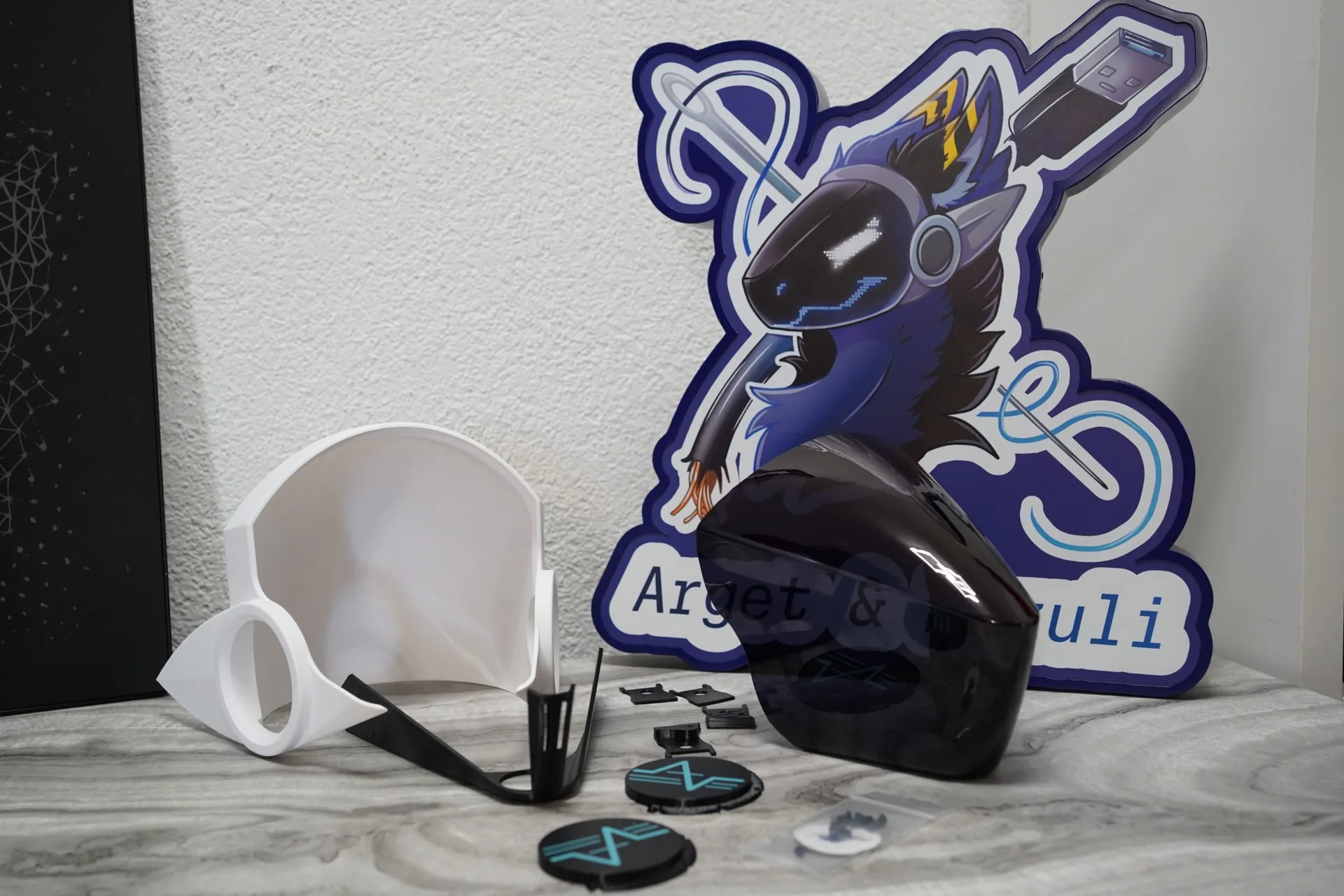 3D printed Protogen base with a tinted visor and printed parts by Arget & Lazuli