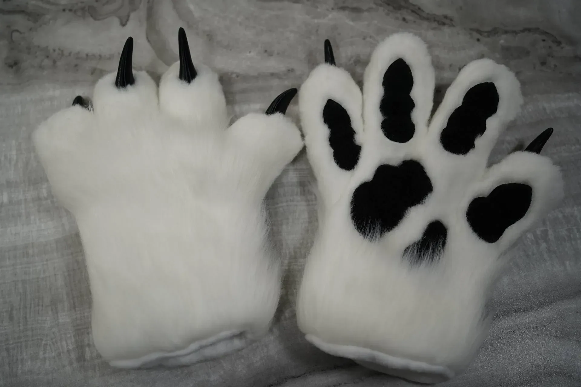 Handmade custom sergal fursuit hand paws, fully lined, by Arget & Lazuli